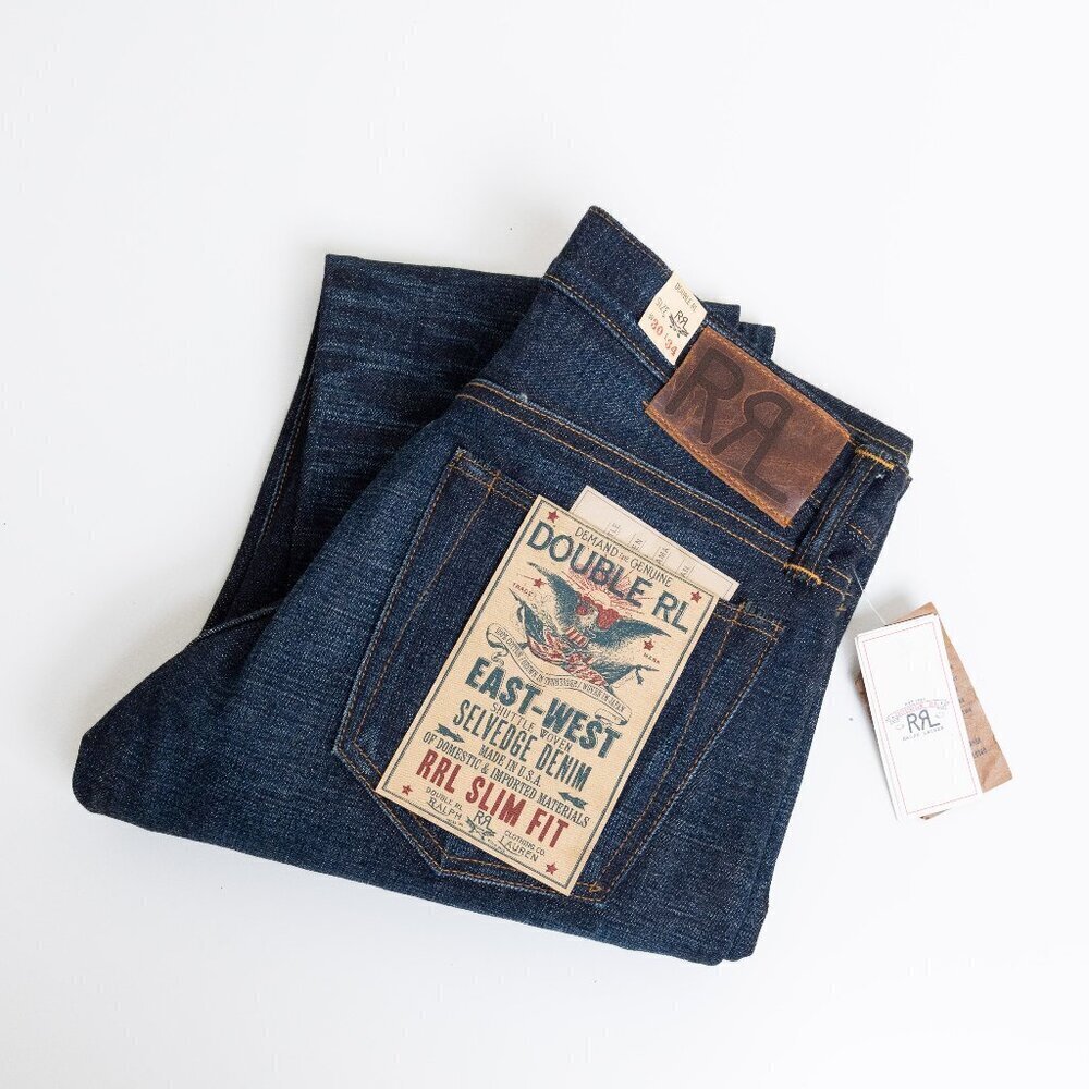 RRL Double RL High Slim East-West Japanese Selvedge Denim Jeans Blue Mens 30x34